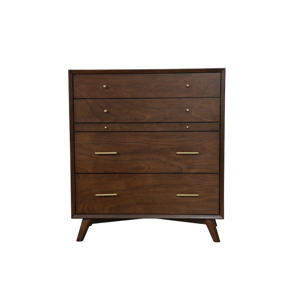 Flynn Mid Century Modern 4 Drawer Multifunction Chest w/Pull Out Tray, Walnut. Picture 10
