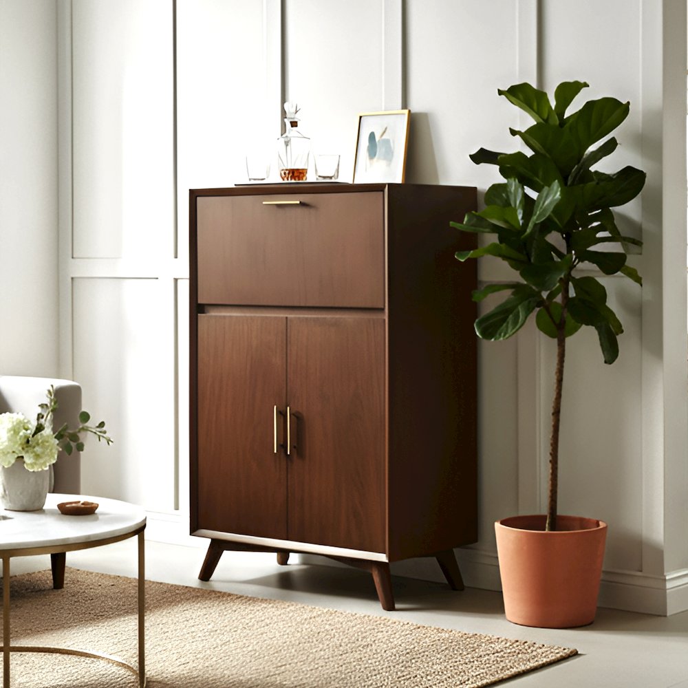 Flynn Large Bar Cabinet w/Drop Down Tray, Walnut. Picture 2