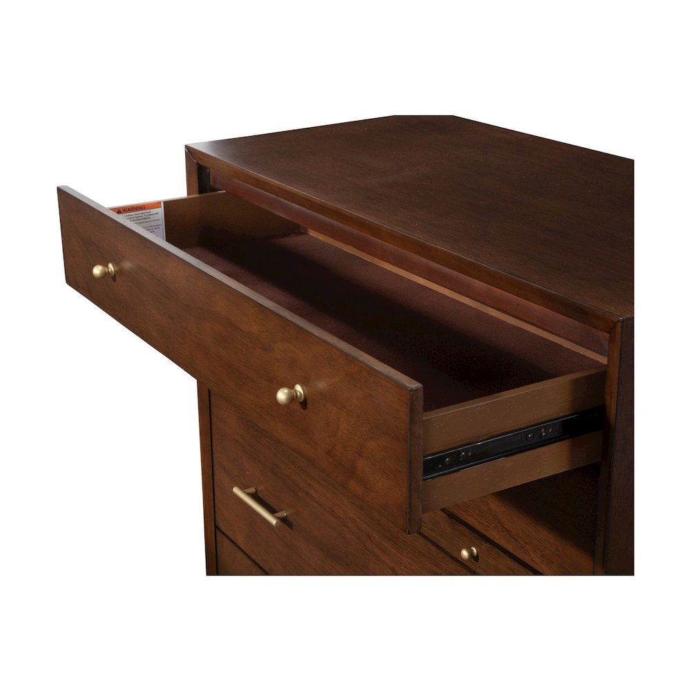 Flynn Mid Century Modern 4 Drawer Multifunction Chest w/Pull Out Tray, Walnut. Picture 6