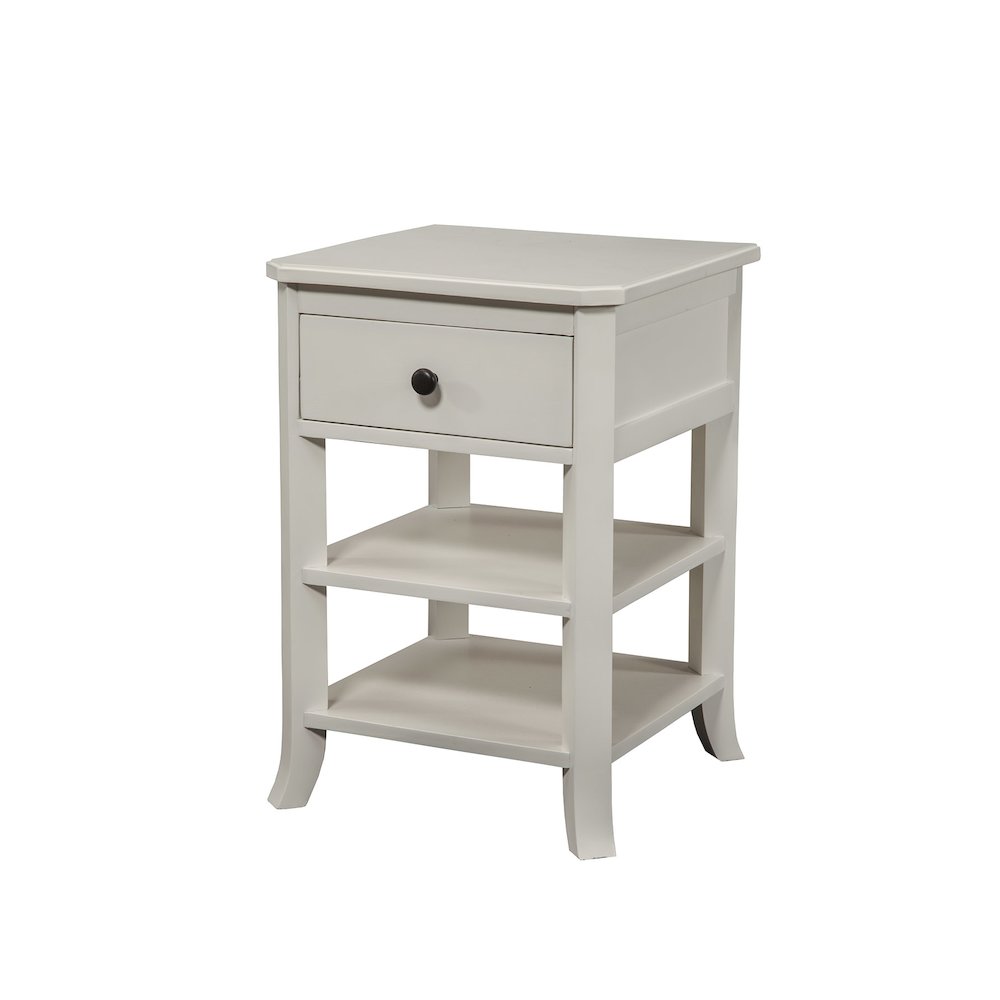 Baker 1 Drawer Nightstand w/2 Shelves, White. Picture 1