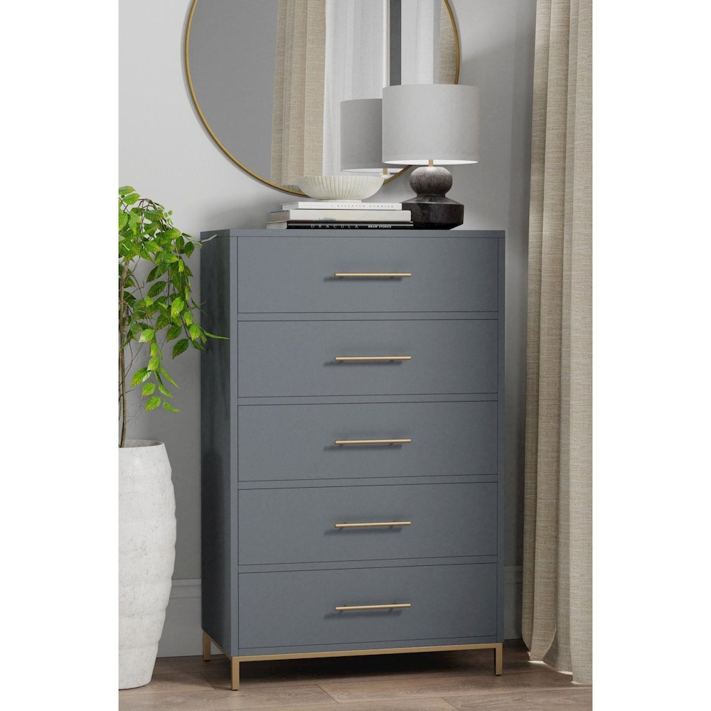 Madelyn Five Drawer Chest, Slate Gray. Picture 2
