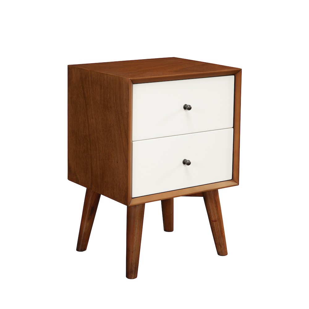 Flynn 2 Drawer Two Tone Nightstand, Acorn/White. Picture 3