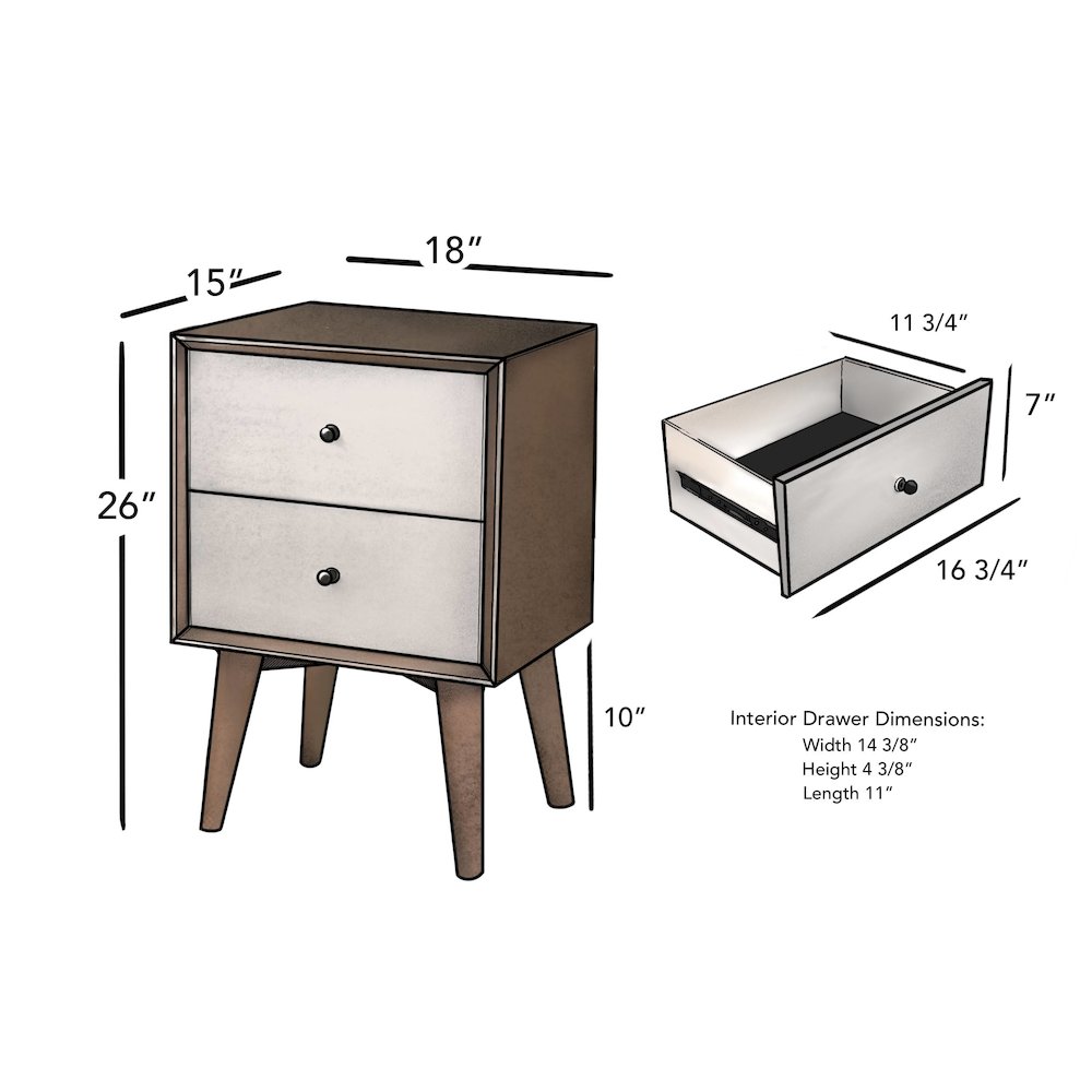 Flynn 2 Drawer Two Tone Nightstand, Acorn/White. Picture 6