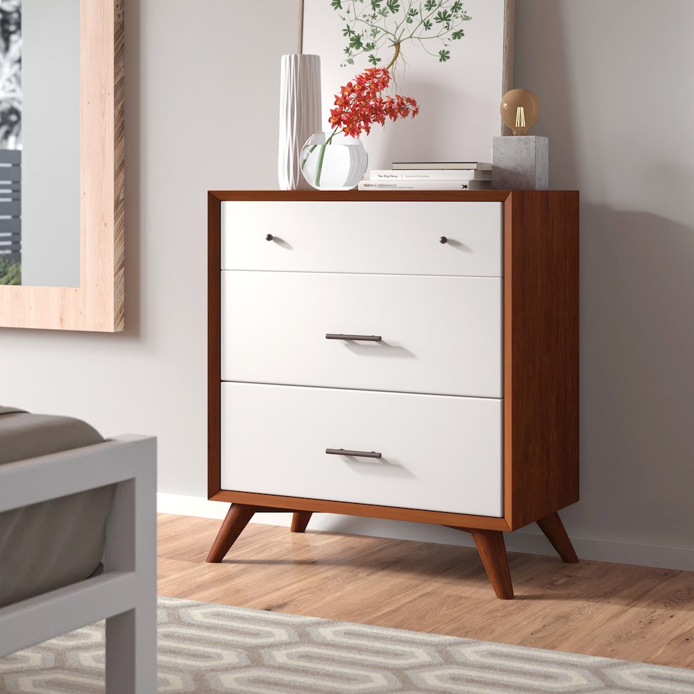 Flynn 3 Drawer Two Tone Small Chest, Acorn/White. Picture 5
