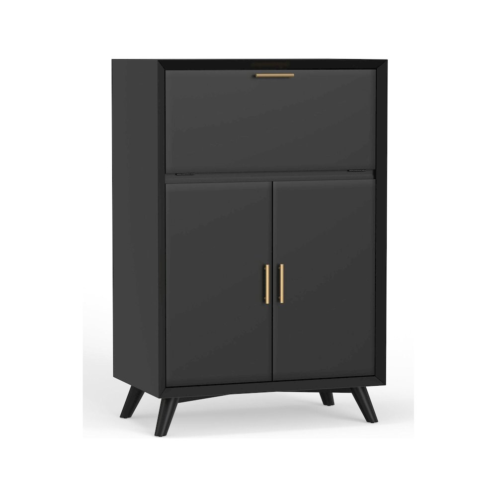 Flynn Large Bar Cabinet w/Drop Down Tray, Black. Picture 3