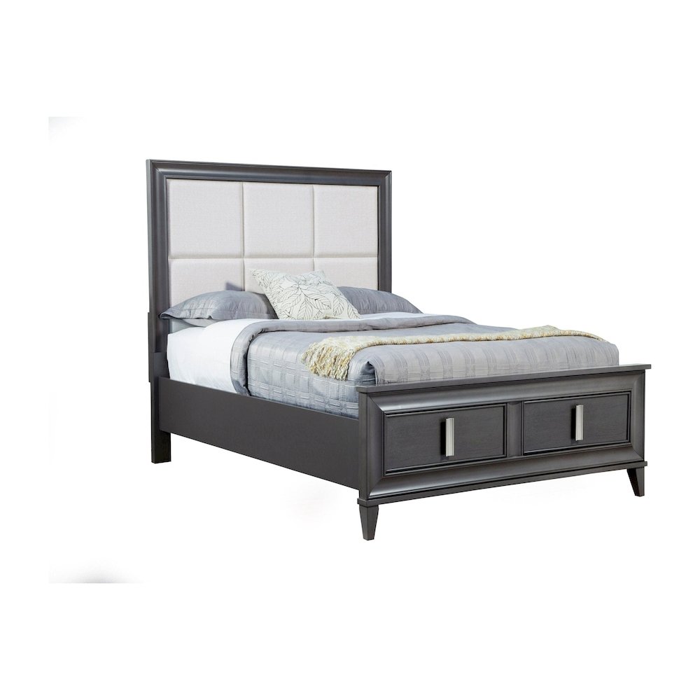 Lorraine Queen Storage Footboard Platform Bed, Dark Grey. Picture 1