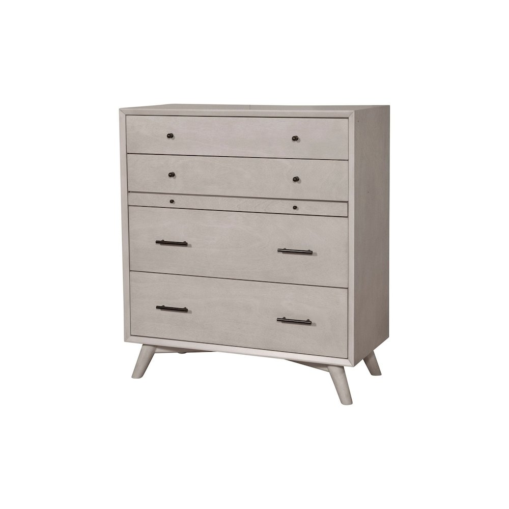 Flynn Mid Century Modern 4 Drawer Multifunction Chest w/Pull Out Tray, Gray. Picture 1