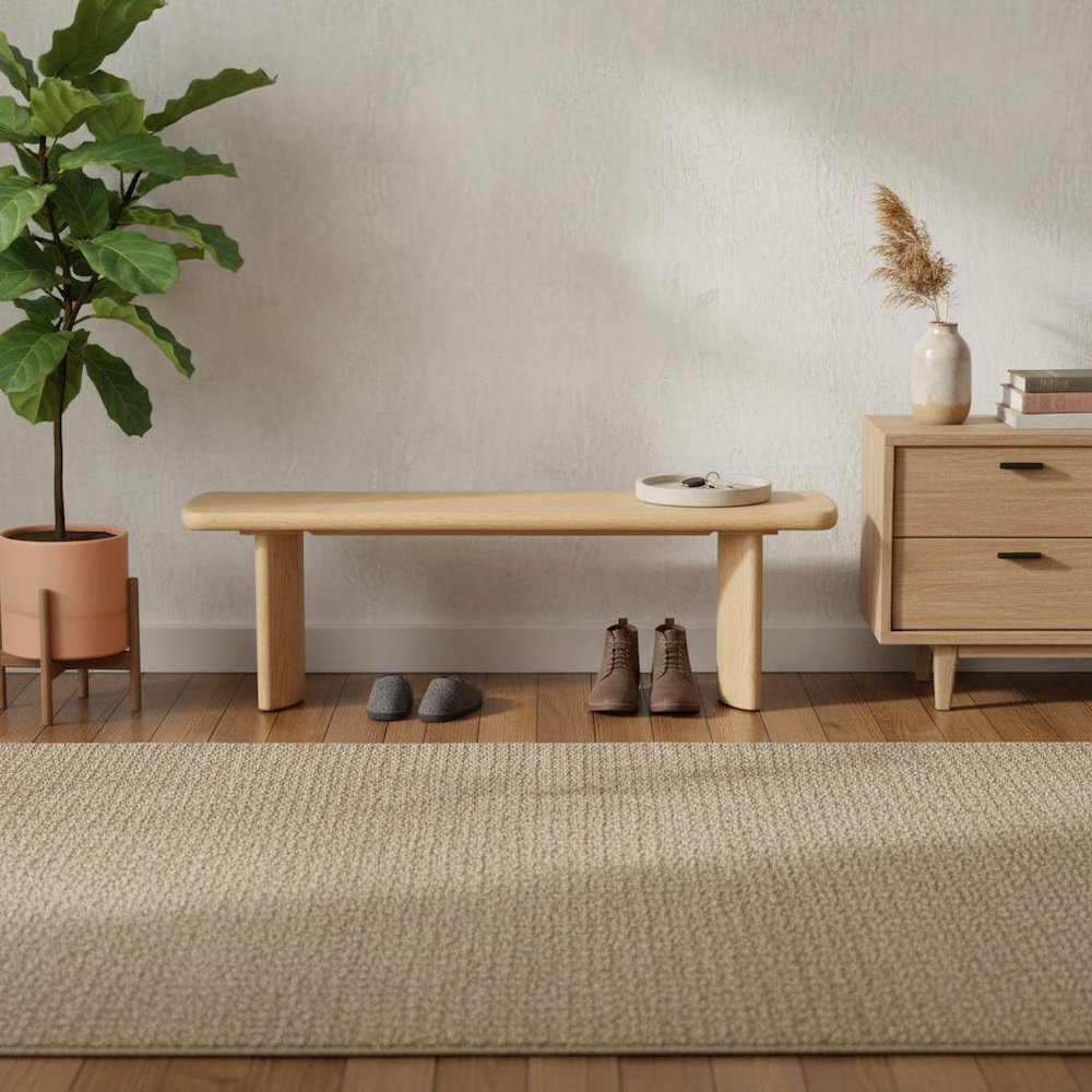 Light Oak Modern Dining Bench with Sturdy Frame and Comfortable Seating. Picture 3