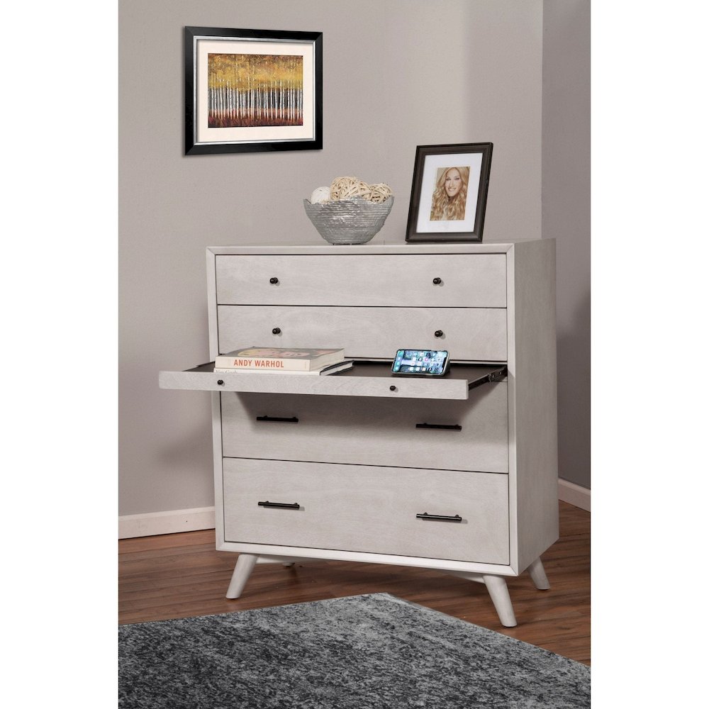 Flynn Mid Century Modern 4 Drawer Multifunction Chest w/Pull Out Tray, Gray. Picture 2