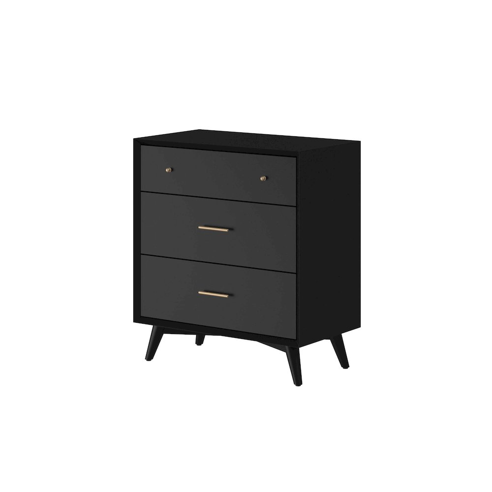 Flynn Mid Century Modern 3 Drawer Small Chest, Black. Picture 3