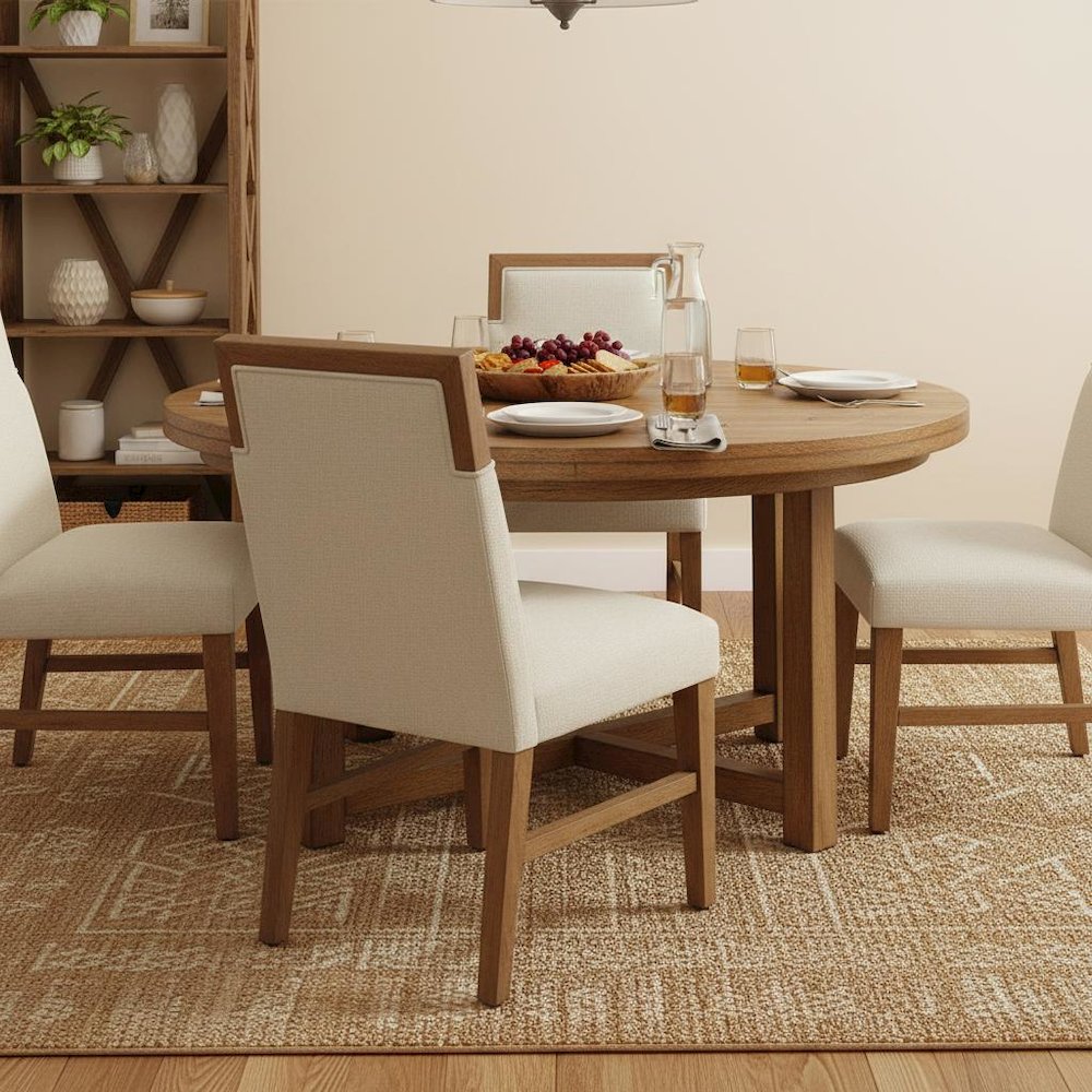 Modern Rustic Oak Side Chairs Set of 2 with Upholstered Seats and Durable Frame. Picture 2