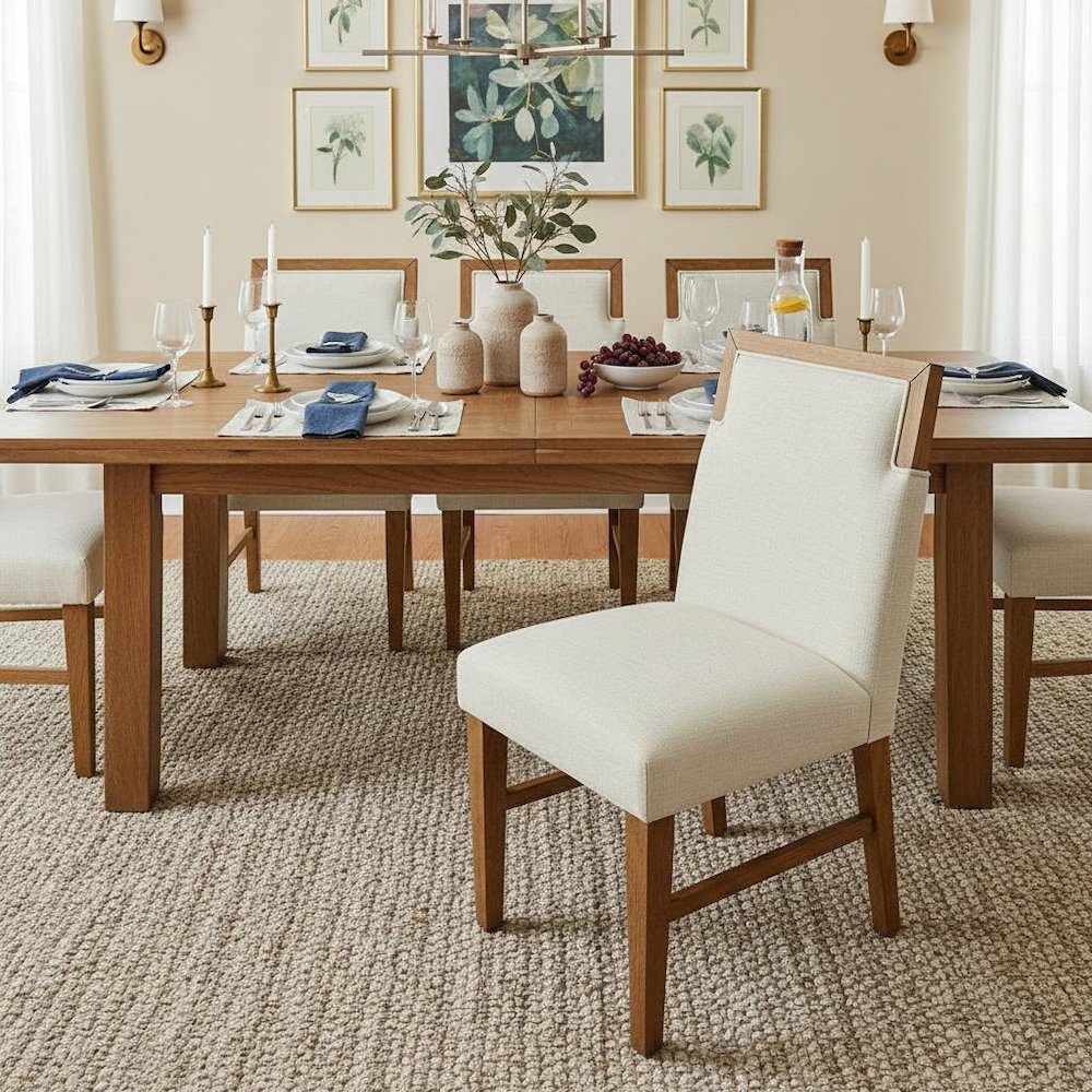 Modern Rustic Oak Side Chairs Set of 2 with Upholstered Seats and Durable Frame. Picture 3