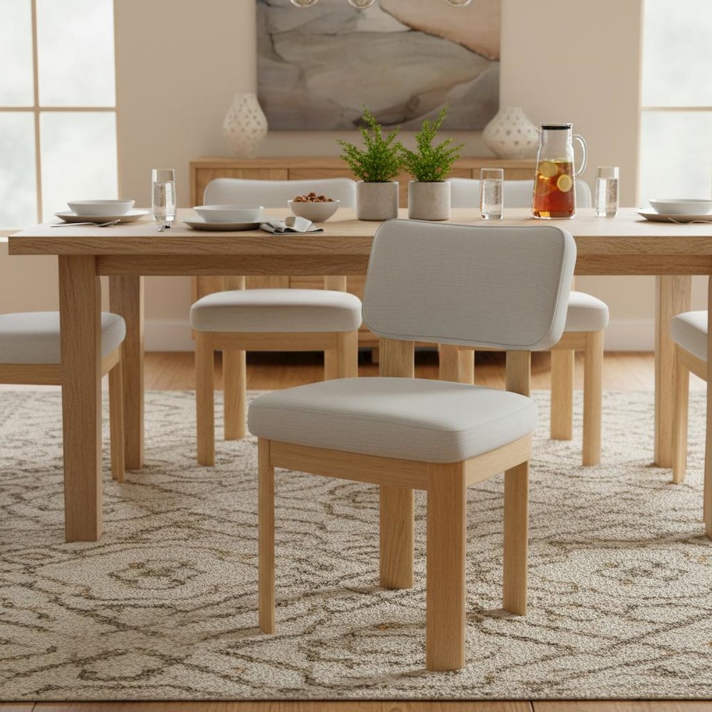 Light Oak Side Chairs Set of 2 with Upholstered Seats and Modern Design. Picture 2