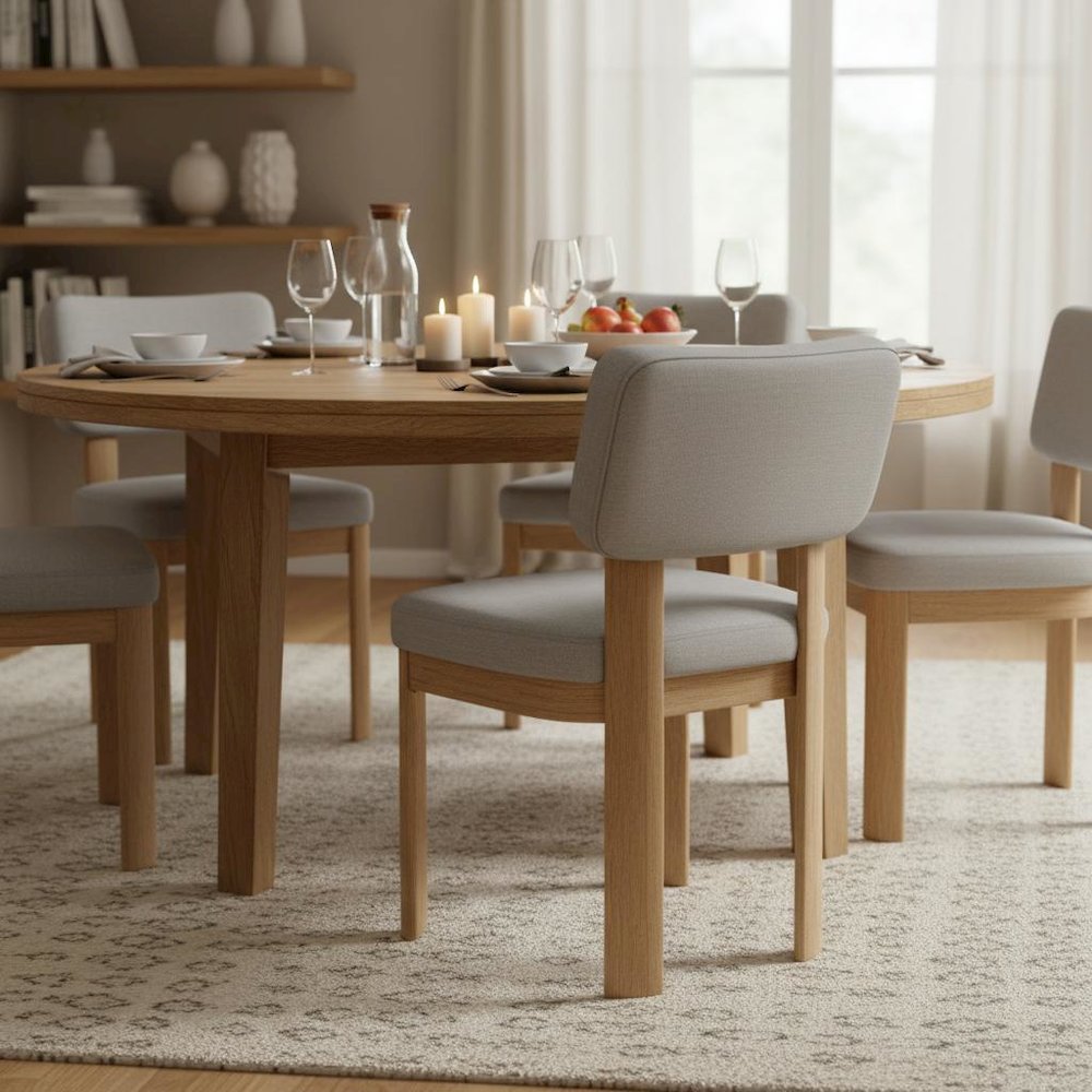 Light Oak Side Chairs Set of 2 with Upholstered Seats and Modern Design. Picture 3