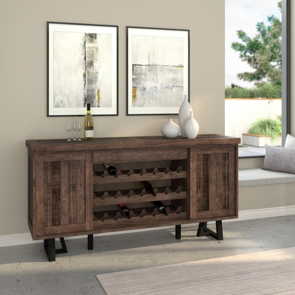 Prairie Sideboard with Wine Holder, Natural/Black. Picture 2