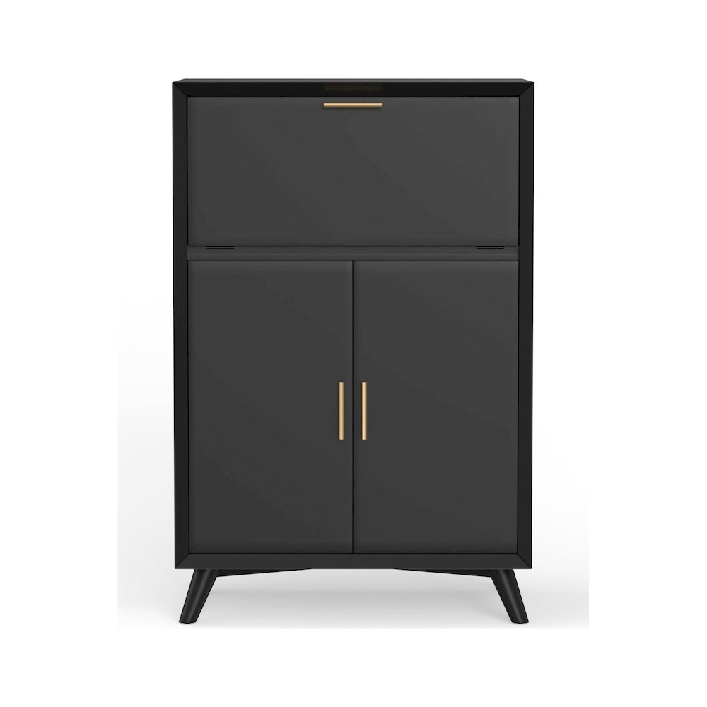 Flynn Large Bar Cabinet w/Drop Down Tray, Black. Picture 1