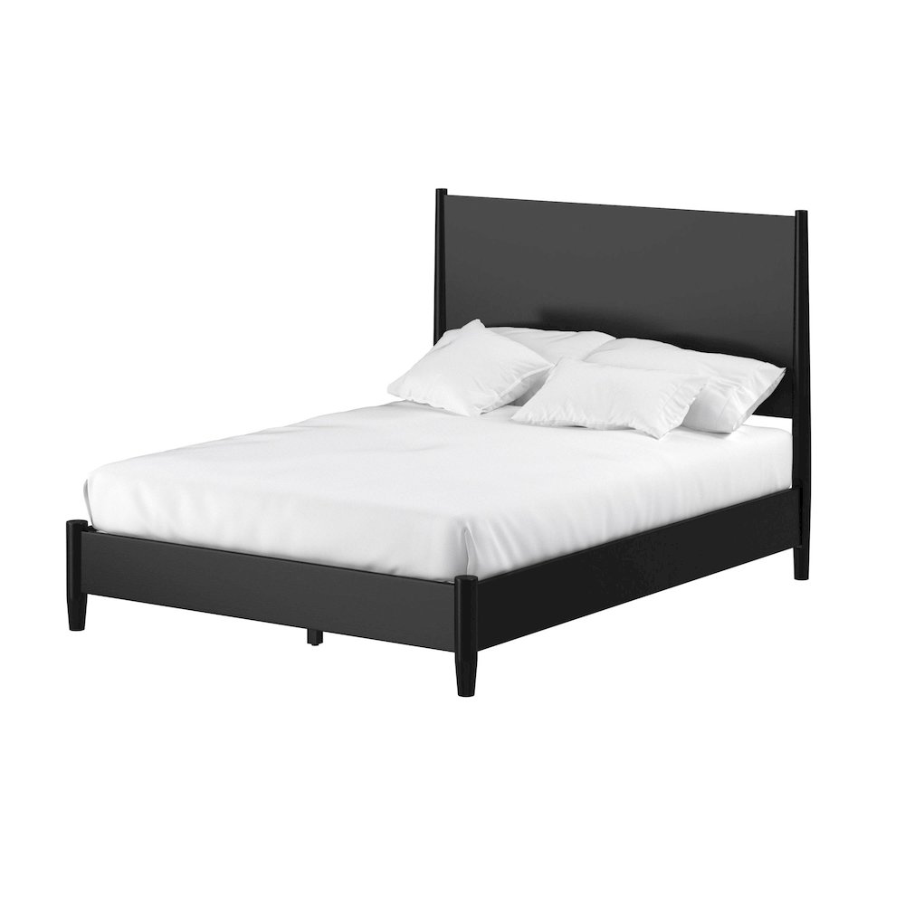 Flynn Mid Century Modern Queen Panel Bed, Black. Picture 1