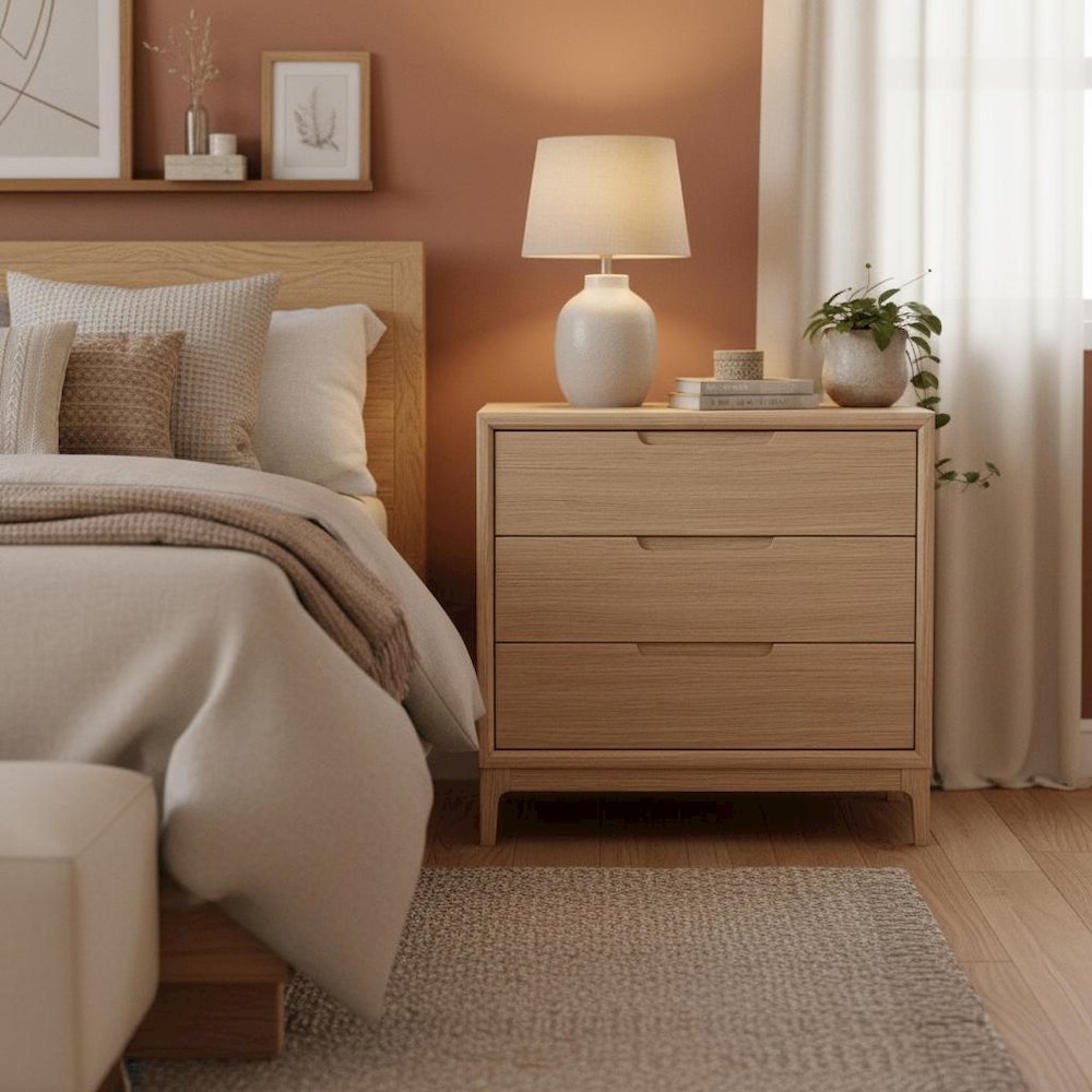 Light Oak Accent Chest with Modern Design and Spacious Drawer Storage. Picture 2