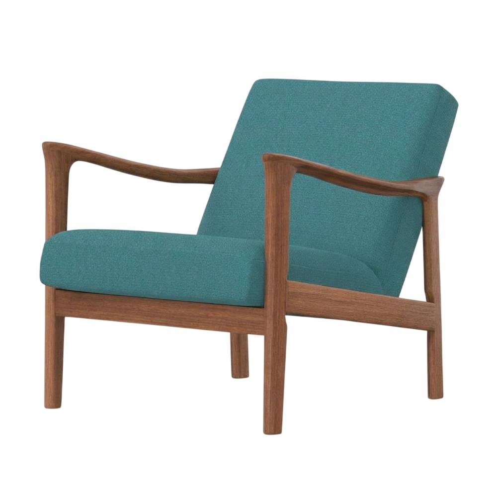 Solid Rubberwood Lounge Chair, Transitional Accent Chair, Medium Brown-Turquoise. Picture 3