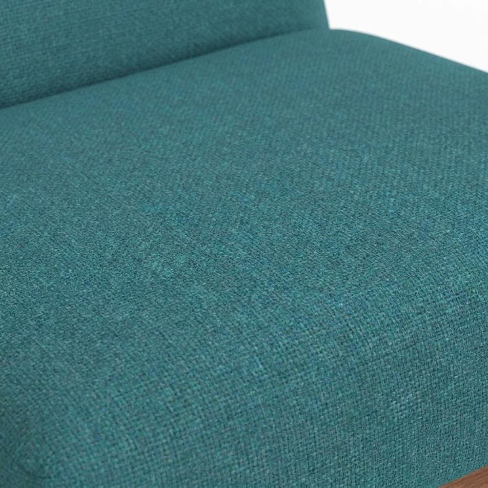 Solid Rubberwood Lounge Chair, Transitional Accent Chair, Medium Brown-Turquoise. Picture 6