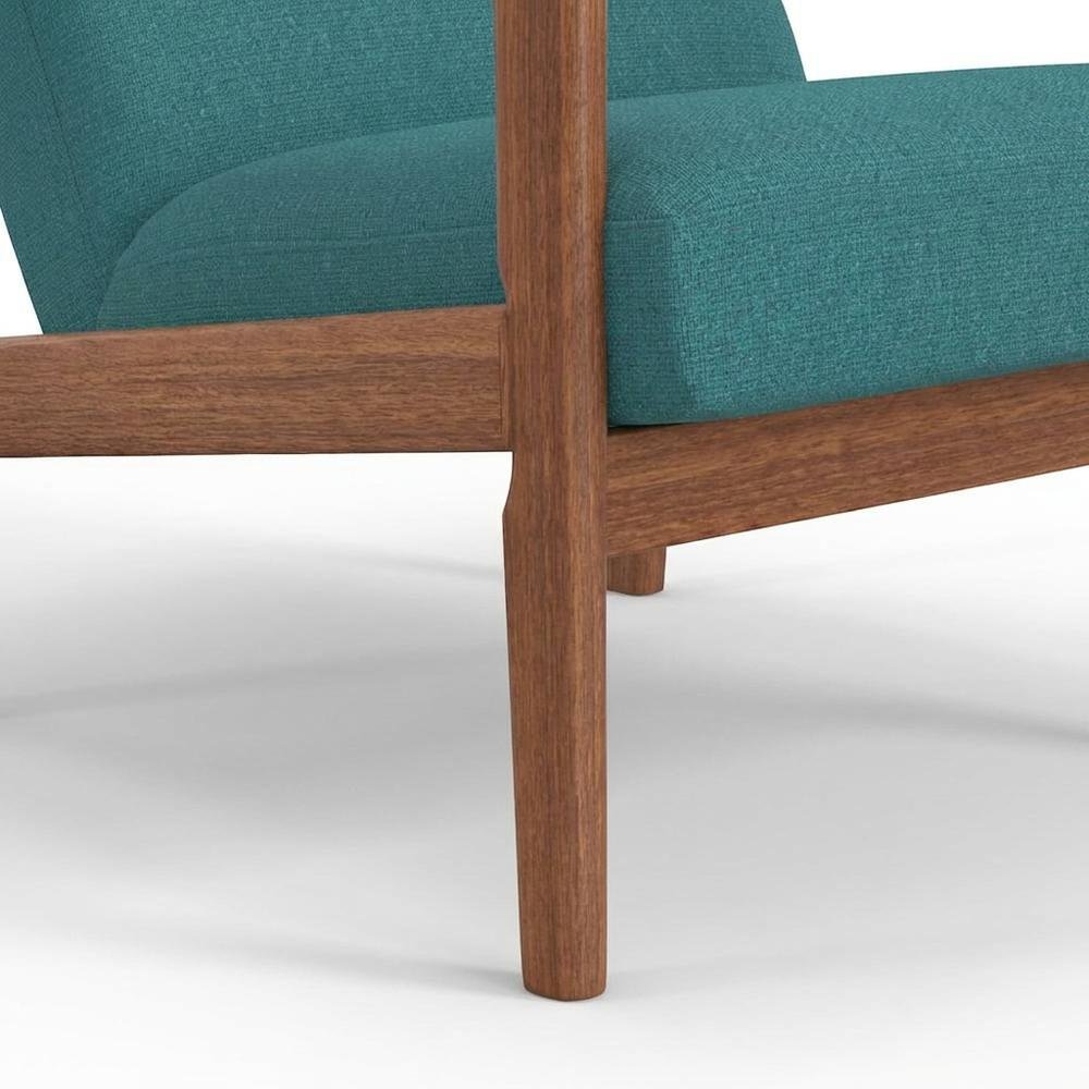 Solid Rubberwood Lounge Chair, Transitional Accent Chair, Medium Brown-Turquoise. Picture 7