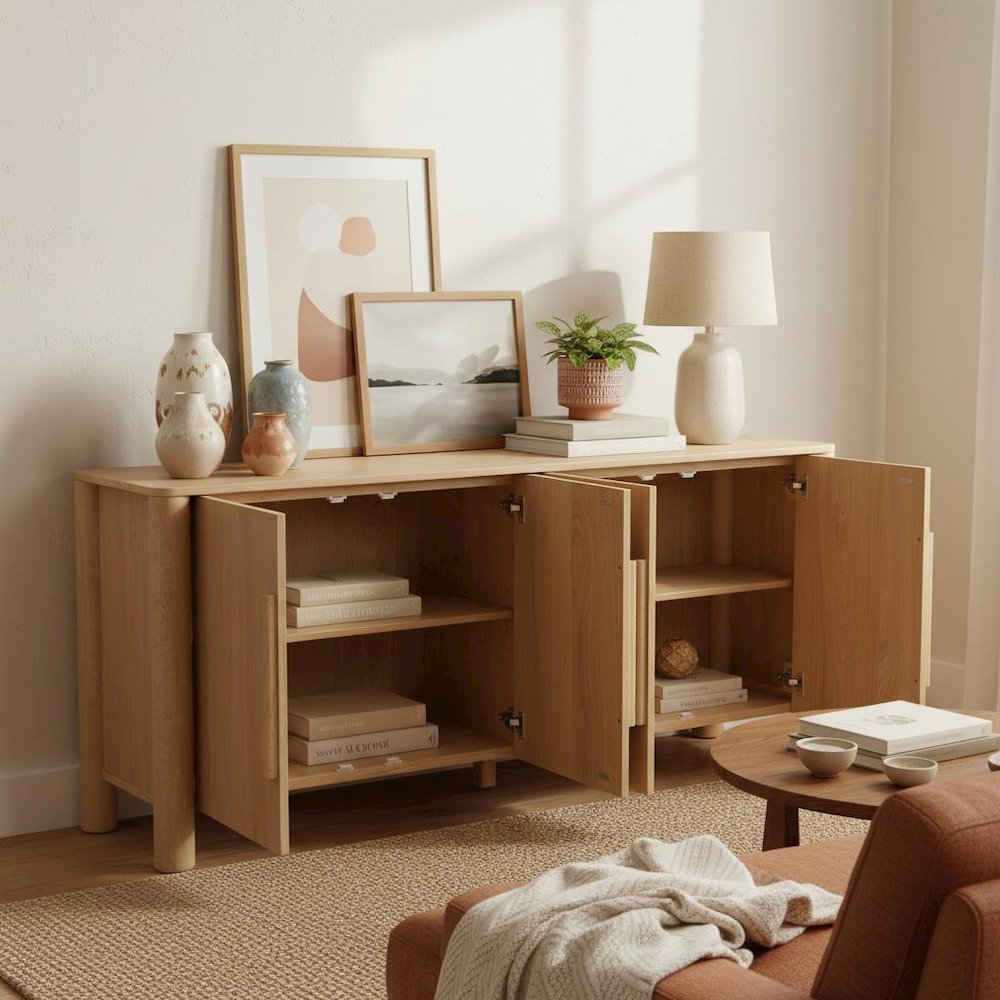 Light Oak Sideboard with Modern Design and Spacious Interior Shelf Storage. Picture 2