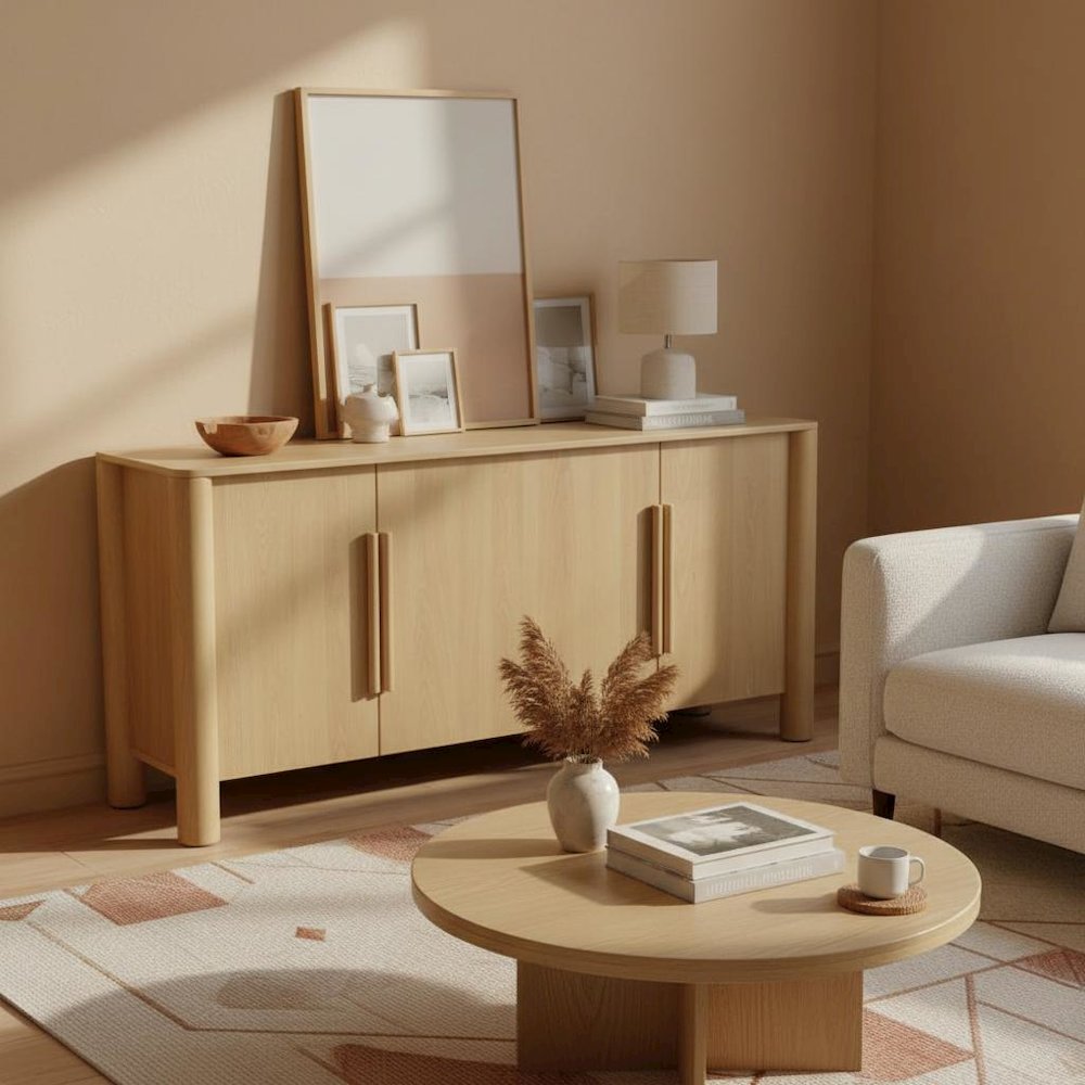 Light Oak Sideboard with Modern Design and Spacious Interior Shelf Storage. Picture 3