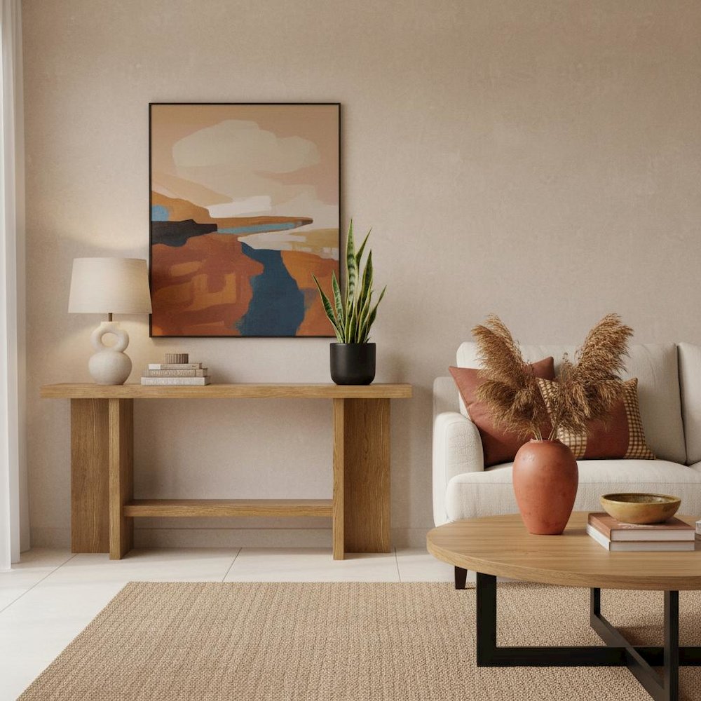 Oak Console Table Modern Rustic Design with Sturdy Construction. Picture 3