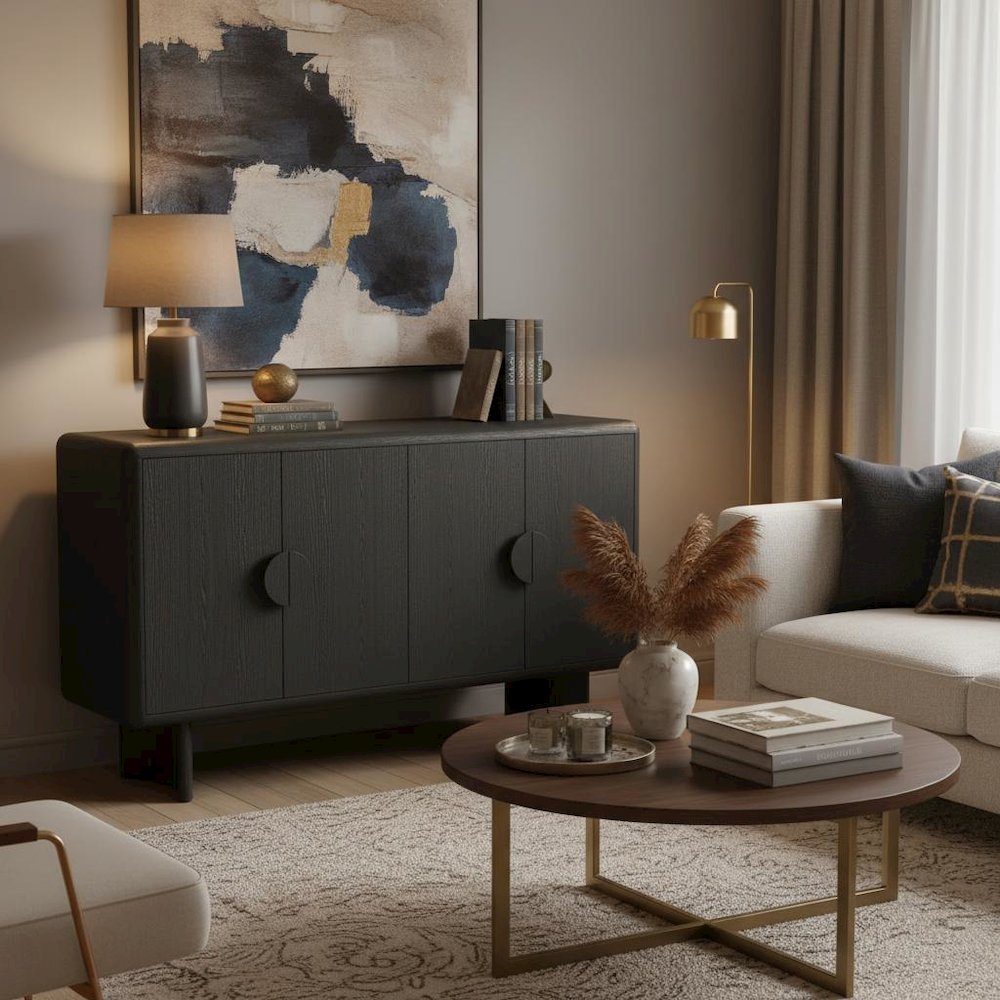 Black Modern Sideboard with Spacious Storage and Sleek Minimalist Design. Picture 2