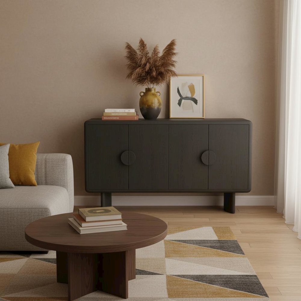 Black Modern Sideboard with Spacious Storage and Sleek Minimalist Design. Picture 3