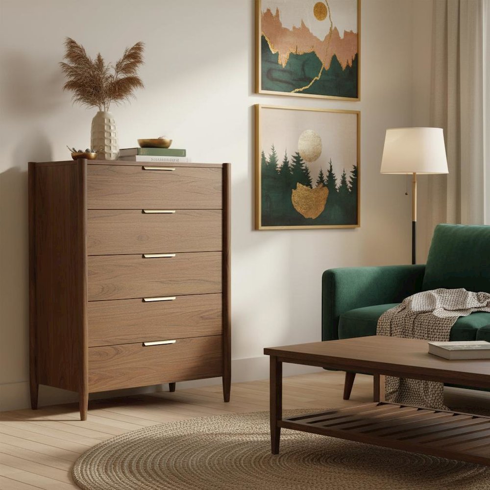 Walnut Accent Chest with Modern Contemporary Design and Spacious Drawer. Picture 2