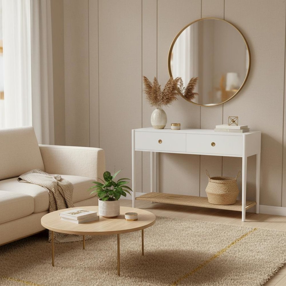 Console Table with Drawer and Open Shelf Modern Design. Picture 2