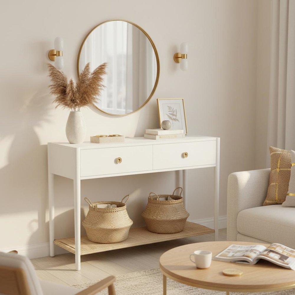 Console Table with Drawer and Open Shelf Modern Design. Picture 3