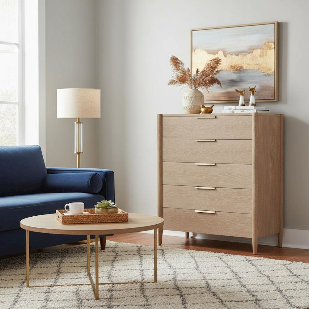 Light Wood Accent Chest with Modern Contemporary Design and Spacious Drawer. Picture 2