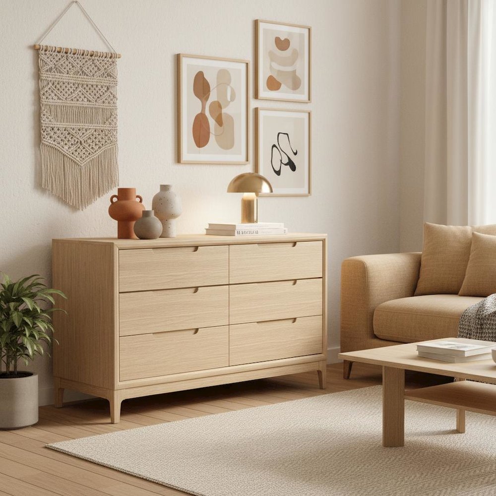 Light Oak Modern Bedroom Dresser with Spacious Drawers and Sturdy Design. Picture 2