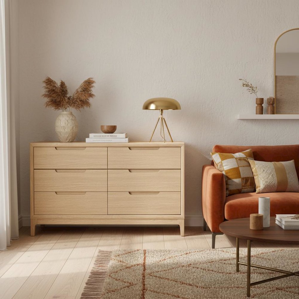 Light Oak Modern Bedroom Dresser with Spacious Drawers and Sturdy Design. Picture 3