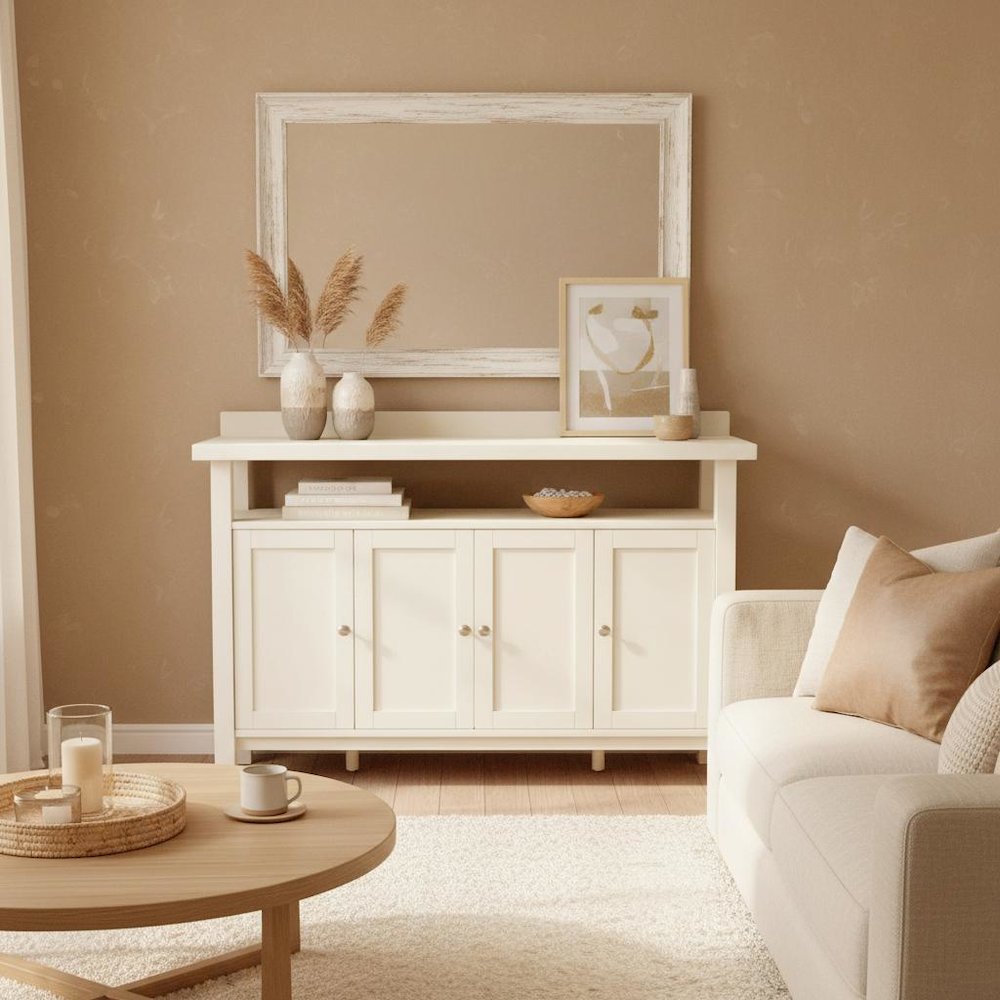 Sideboard with Open Shelf Modern Farmhouse Style Sturdy Storage. Picture 2