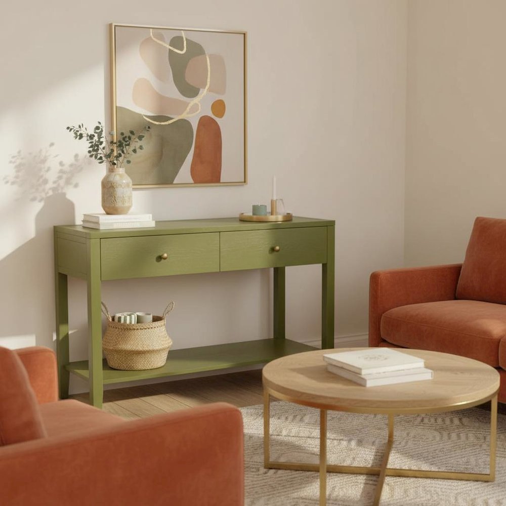 Console Table with Drawer Modern Farmhouse Style Single Piece. Picture 3