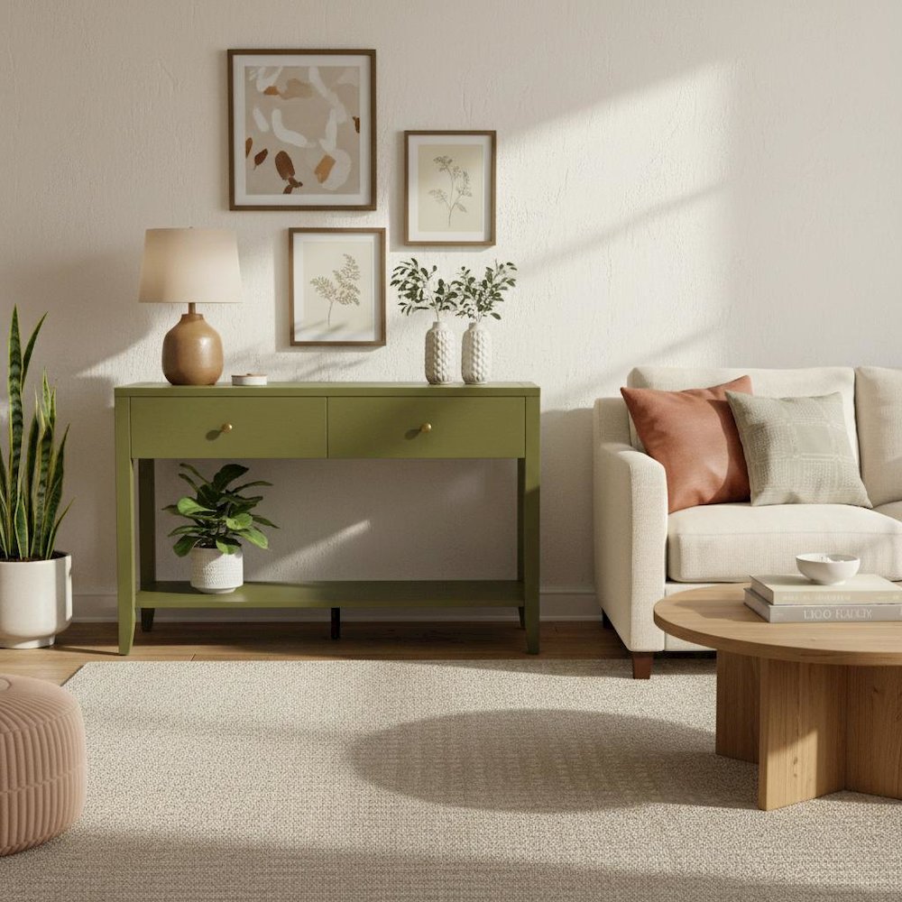 Console Table with Drawer Modern Farmhouse Style Single Piece. Picture 2