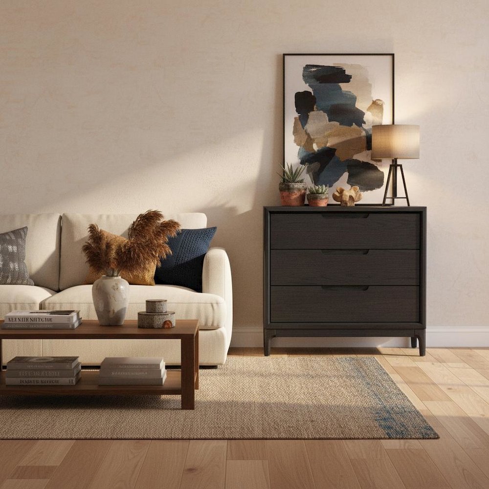 Vintage Black Accent Chest with Modern Design and Single Drawer, No Upholstery. Picture 3