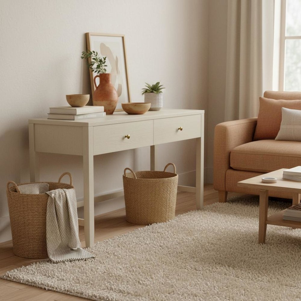 Writing Desk with Drawer Modern Farmhouse Style Solid Wood Surface. Picture 3