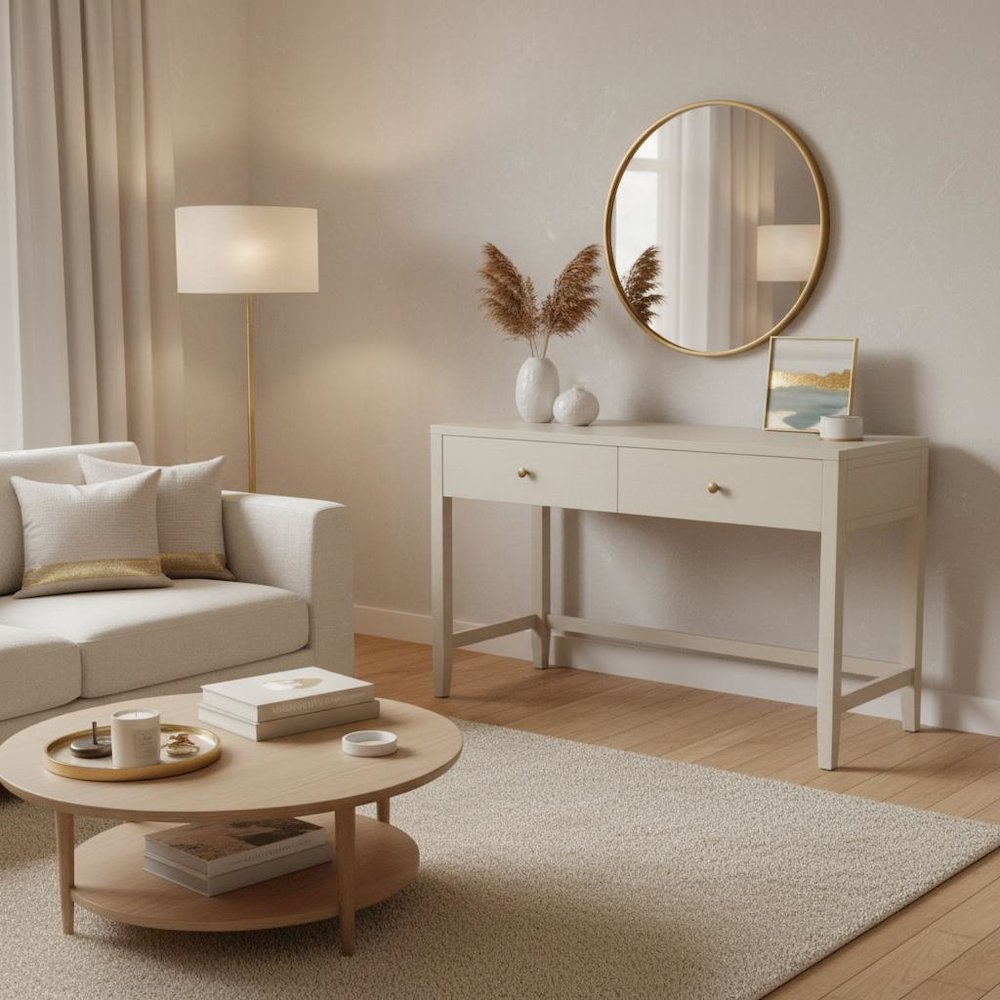 Writing Desk with Drawer Modern Farmhouse Style Solid Wood Surface. Picture 2