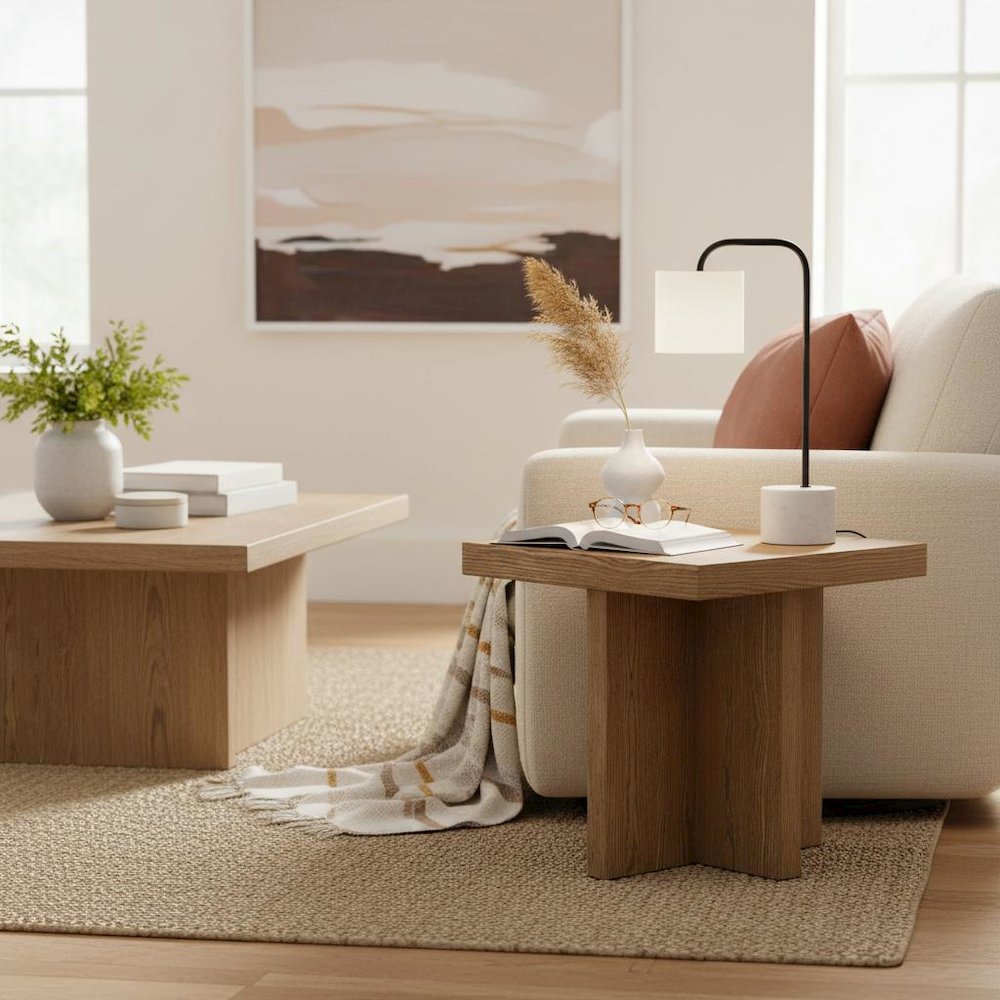 Oak End Table with Modern Rustic Design and Sturdy Wood Construction. Picture 2