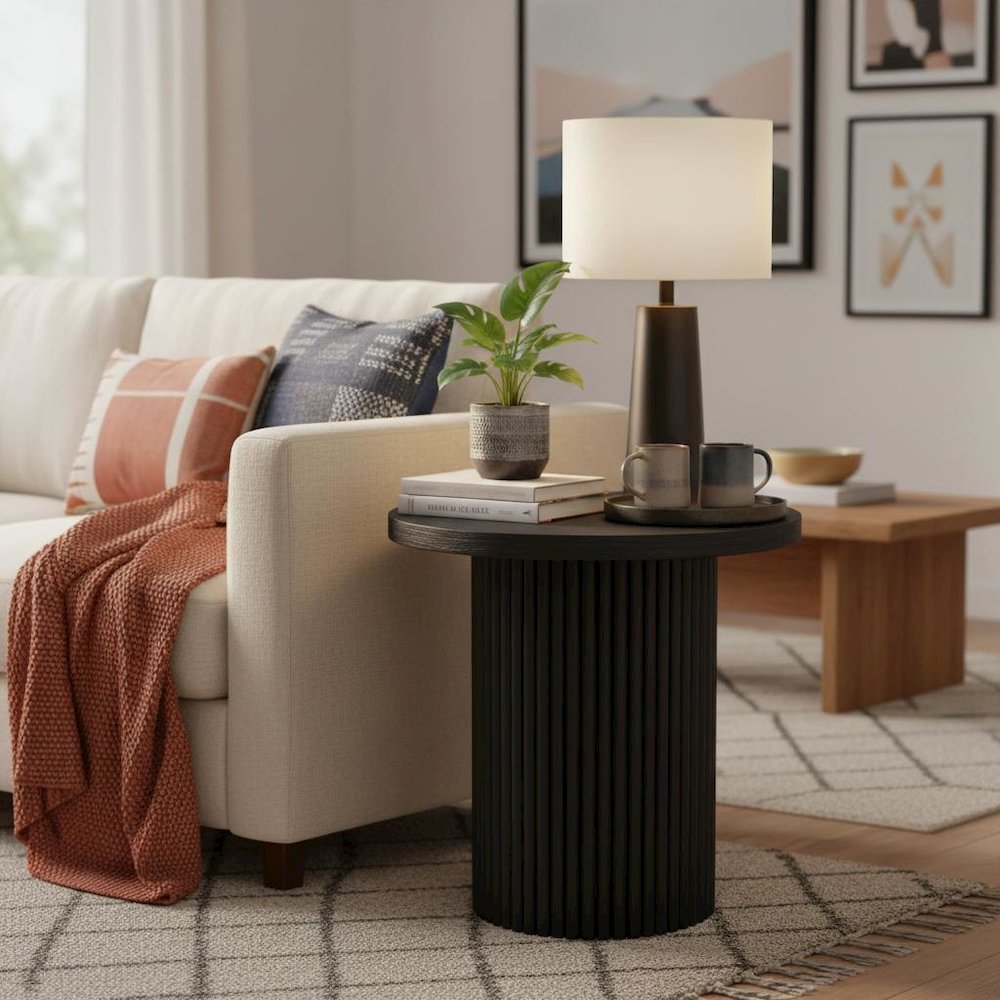 Black Round End Table with Modern Design and Thick Tabletop. Picture 3