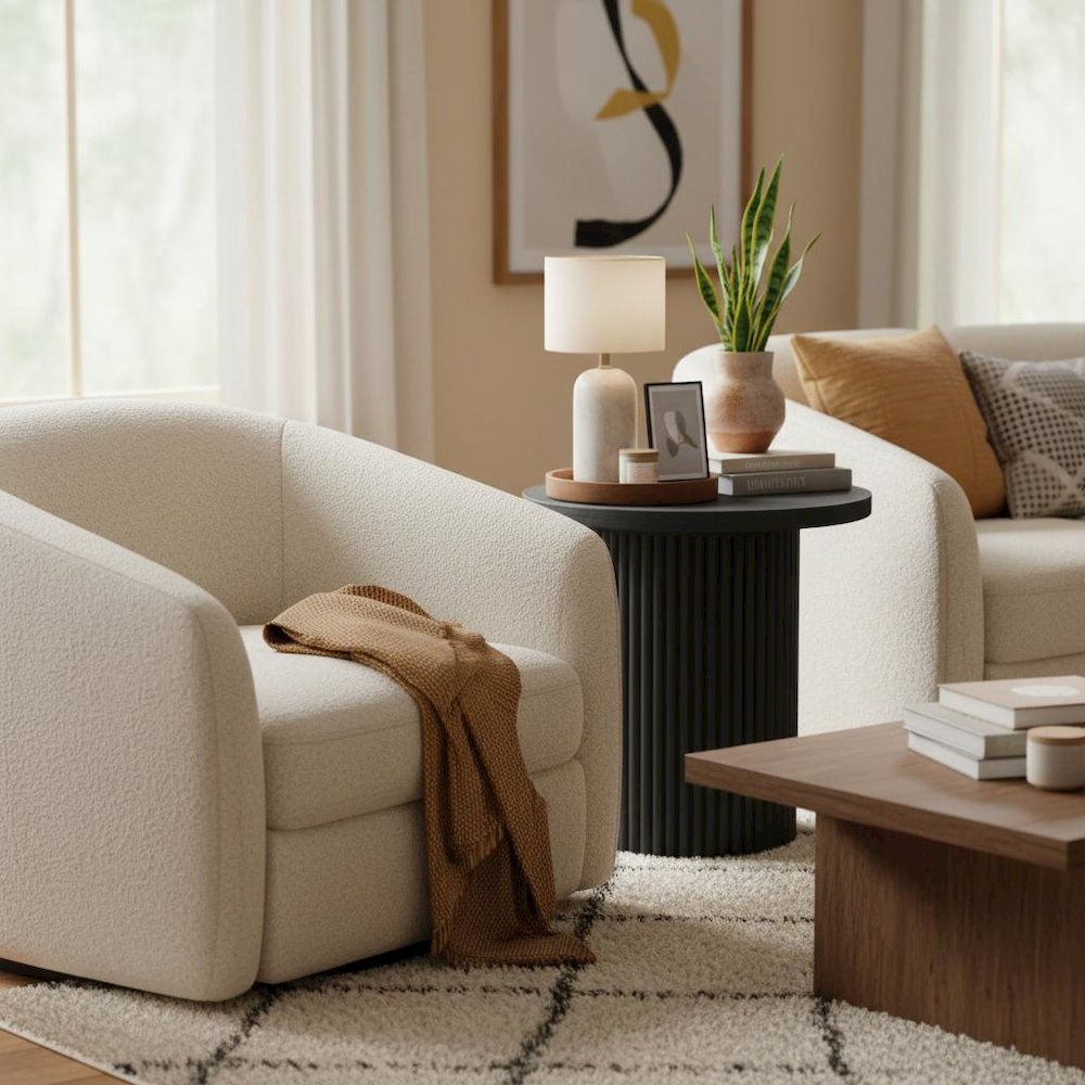 Black Round End Table with Modern Design and Thick Tabletop. Picture 2