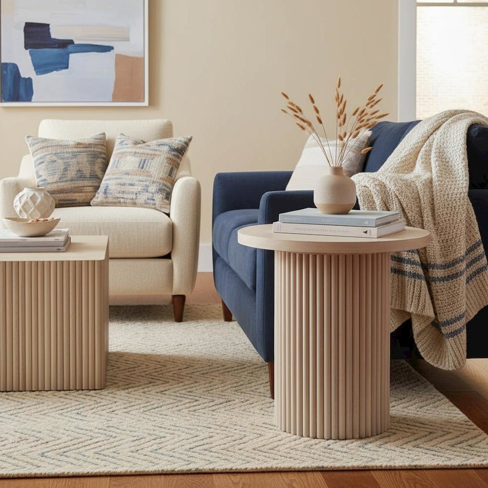 White Wash Round End Table with Modern Design and Sturdy Construction. Picture 2