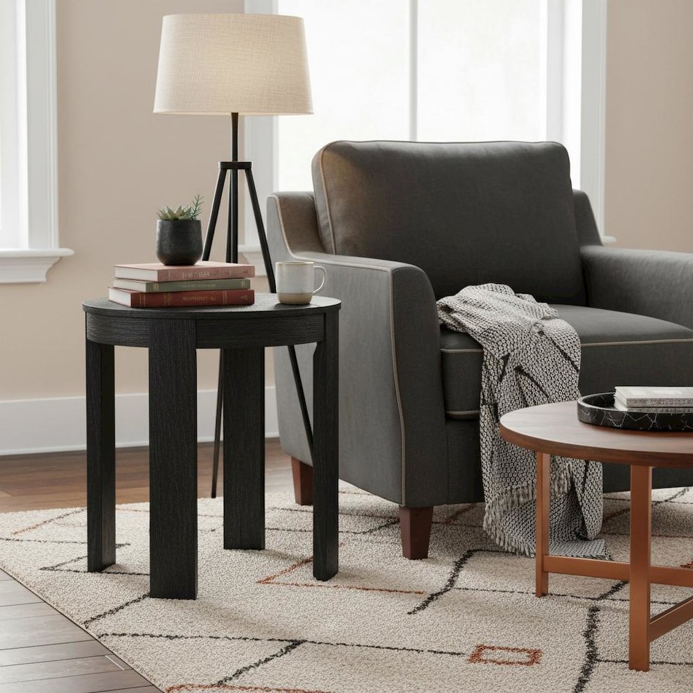 Black Round End Table with Transitional Design and Sturdy Construction. Picture 2
