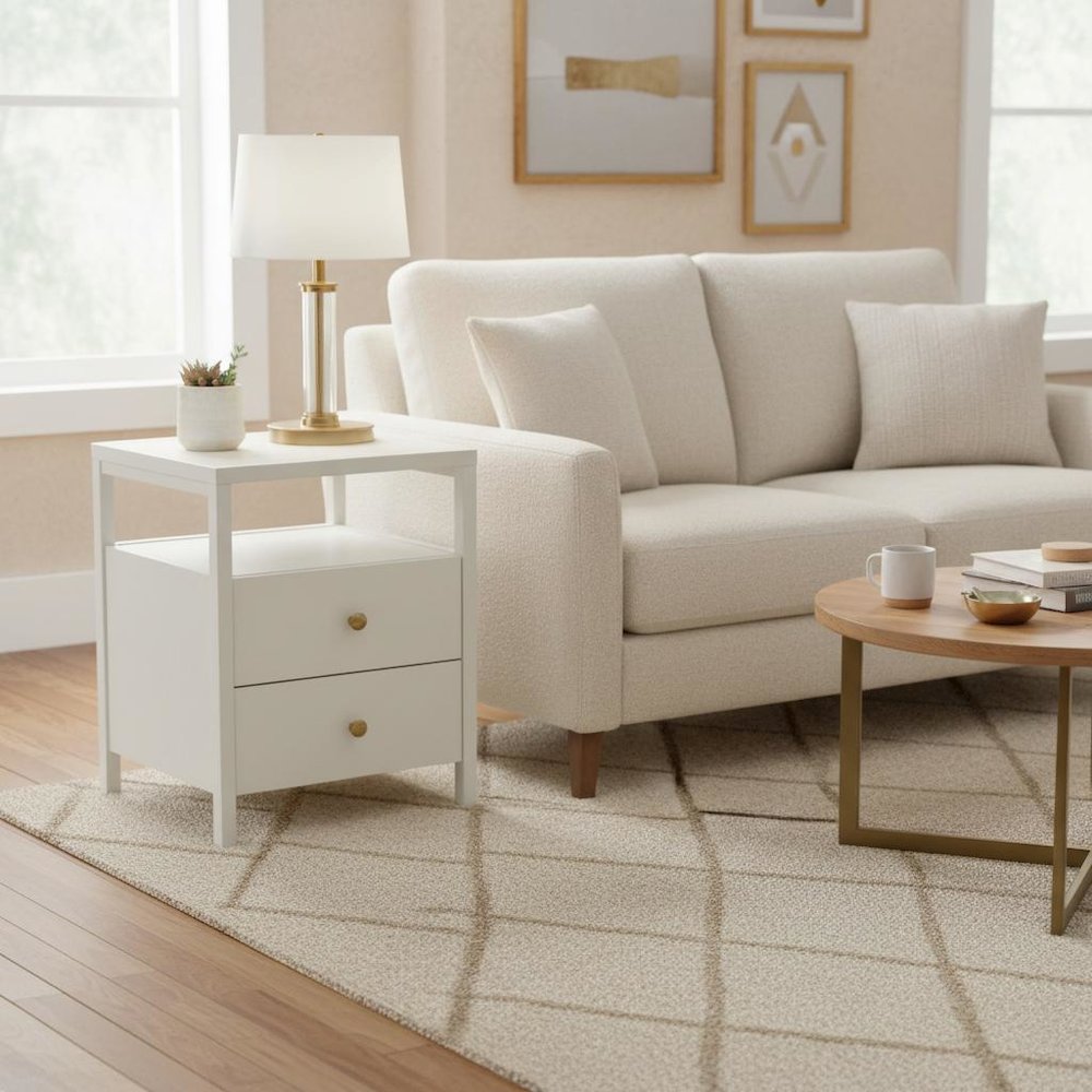 End Table with Drawer Modern Farmhouse Style Solid Wood Design. Picture 2