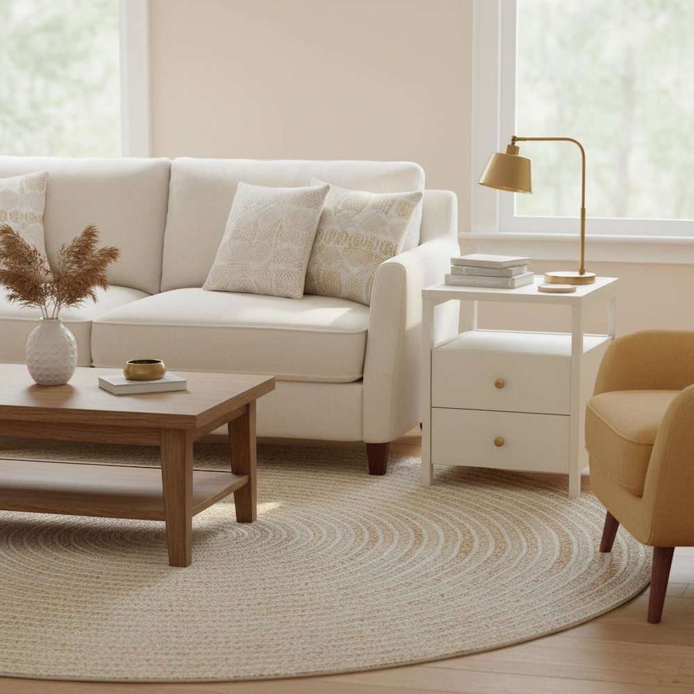 End Table with Drawer Modern Farmhouse Style Solid Wood Design. Picture 3