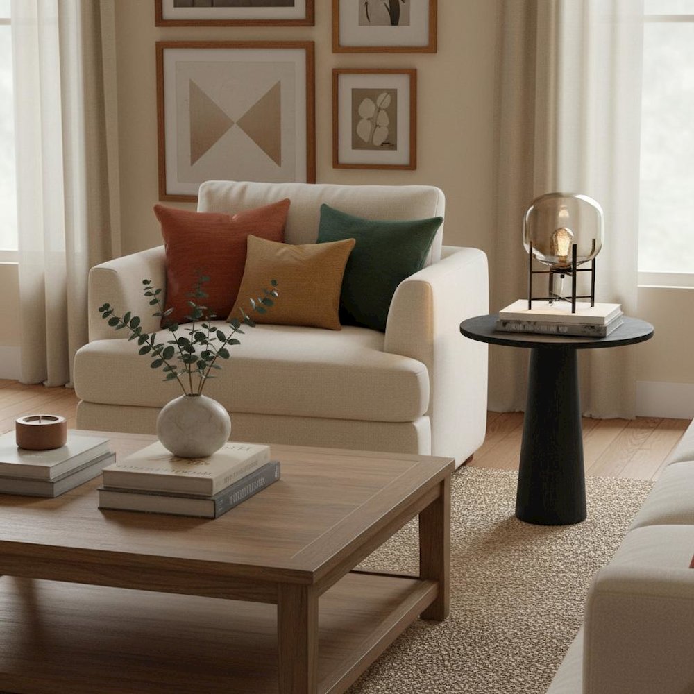Black Modern End Table with Single Piece Design and Coffee Table Style. Picture 2